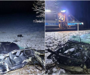 Drogowy horror niedaleko Olsztyna: Zginął 29-latek. Auto totalnie zmiażdżone [ZDJĘCIA]