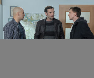 Pierwsza miłość. Piasecki (Robert Wrzosek), Wilk (Piotr Biedroń), Zbyszek (Mariusz Zaniewski)