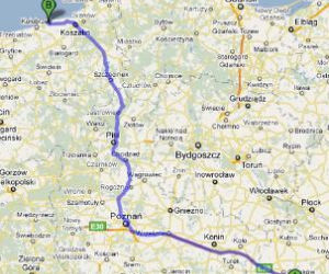 Trasa E30 i trasa 11 Łódź-Ustronie Morskie - mapka