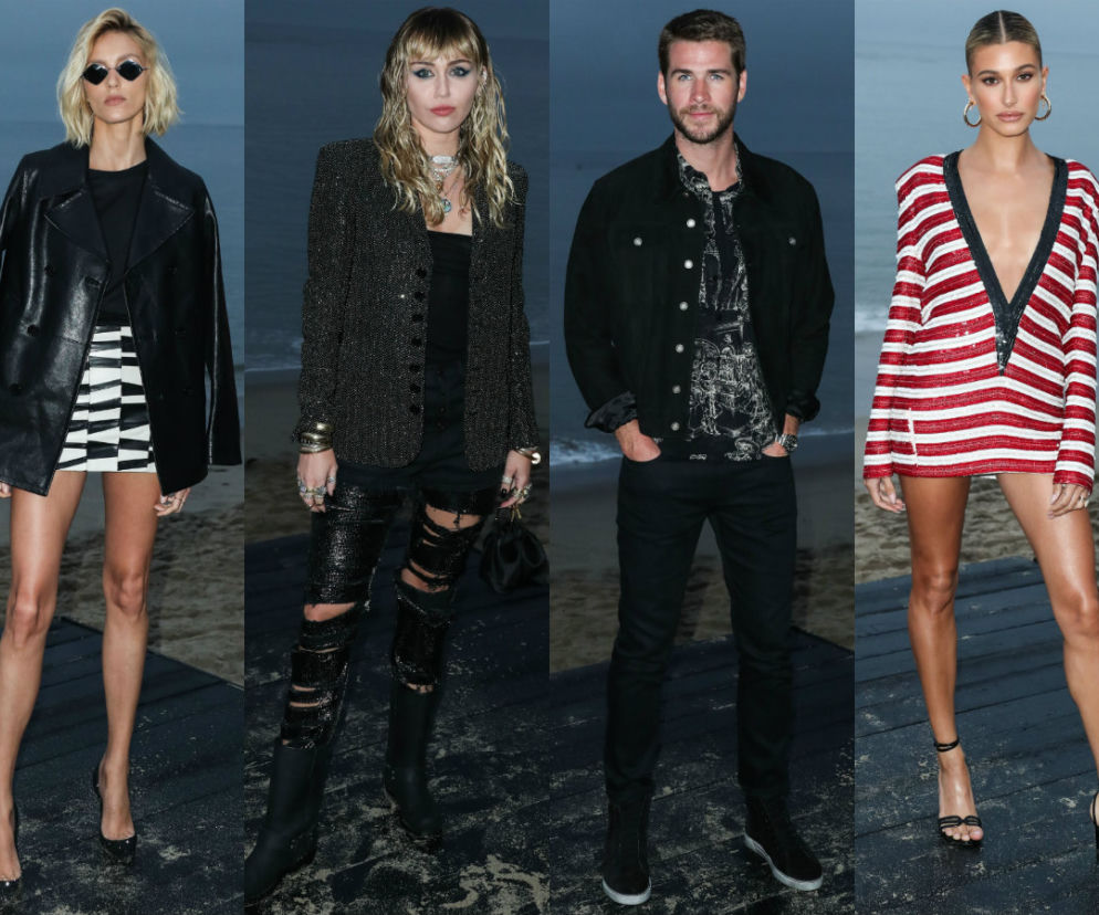Miley Cyrus, Liam Hemsworth, Hailey Bieber, Anja Rubik na pokazie Saint Laurent