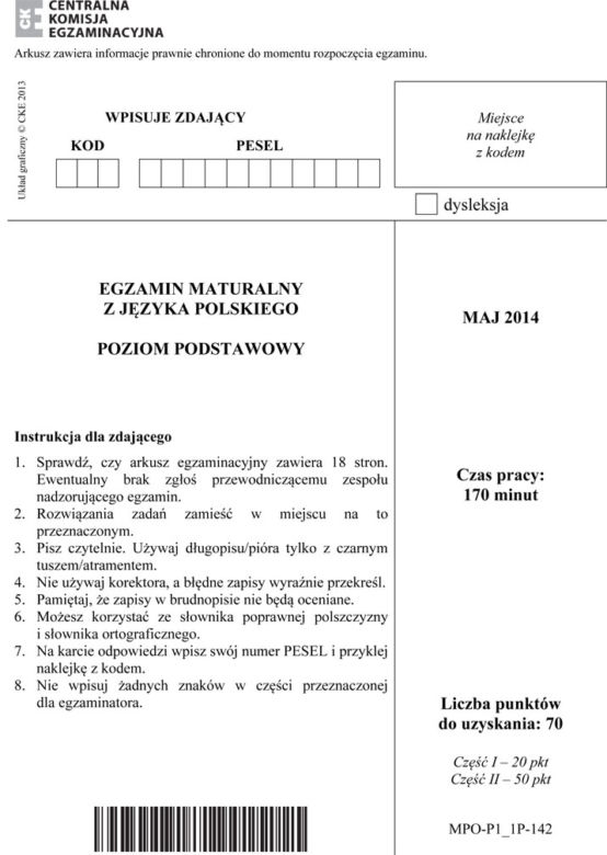 MATURA 2014 POLSKI ARKUSZE z CKE - MAJ 2014