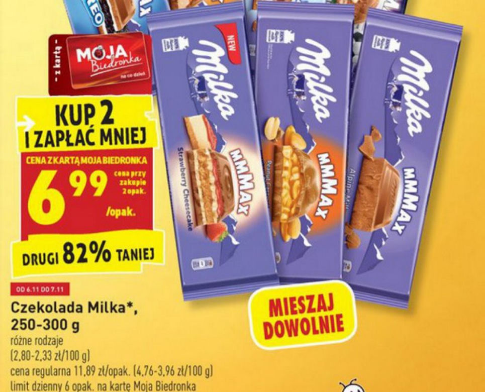 czekolada Milka 6,99 zł
