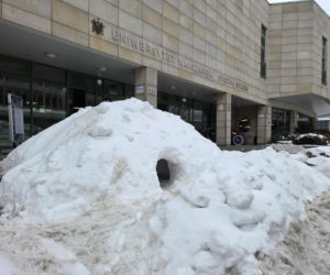 Igloo powstało przed wejściem na Wydział Biologii UW - zima 2026