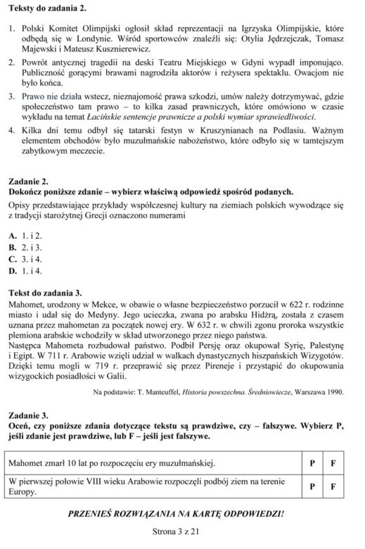 Próbny egzamin gimnazjalny - Historia i WOS