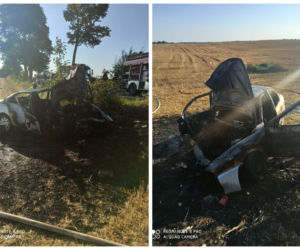 Spłonęło auto na drodze między Miłomłynem a Bynowem