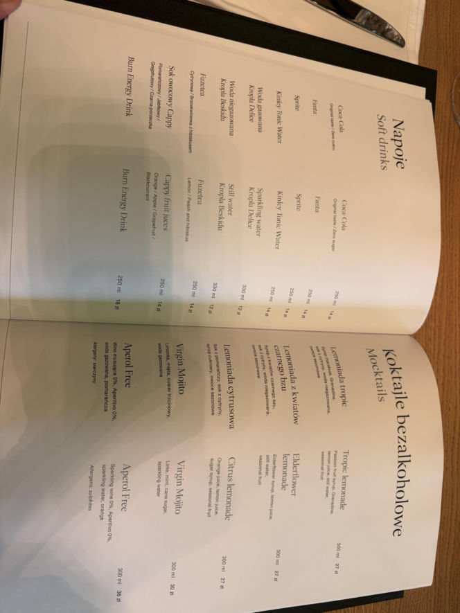 Ceny w restauracji w Hotelu Gołębiewski Pobierowo