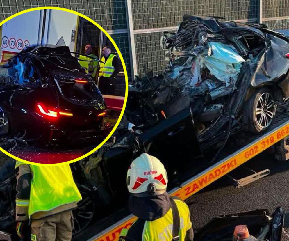 Makabryczny wypadek w Markach. Z osobowego BMW został tylko wrak