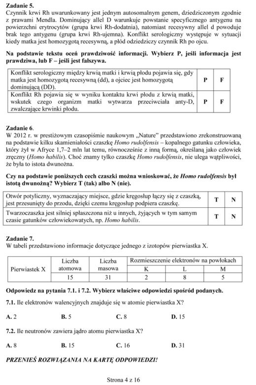 Próbny egzamin gimnazjalny - Przedmioty przyrodnicze