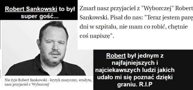 Robert Sankowski nie żyje. Gwiazdy żegnają dziennikarza i krytyka muzyki * eskarock.pl