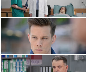 Pierwsza miłość, odcinek 3278, Piotrek (Michał Mikołajczak), Hubert (Rafał Szałajko), Marysia (Aneta Zjąc), Melka (Ewa Jakubowska)