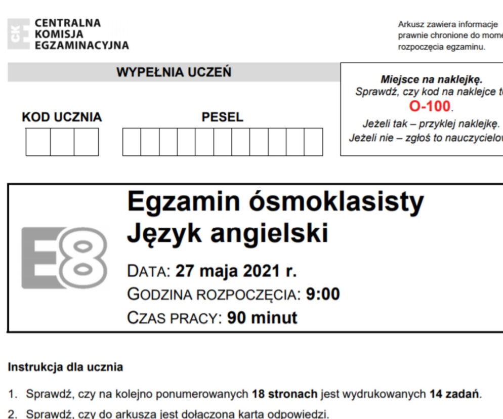Egzamin Ósmoklasisty ANGIELSKI 2021: ODPOWIEDZI, KLUCZ i WYNIKI