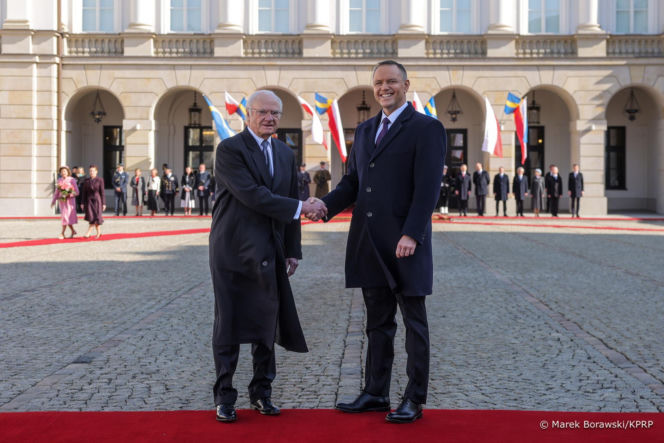 Wizyta szwedzkiej pary królewskiej w Polsce. Powitanie w Pałacu Prezydenckim