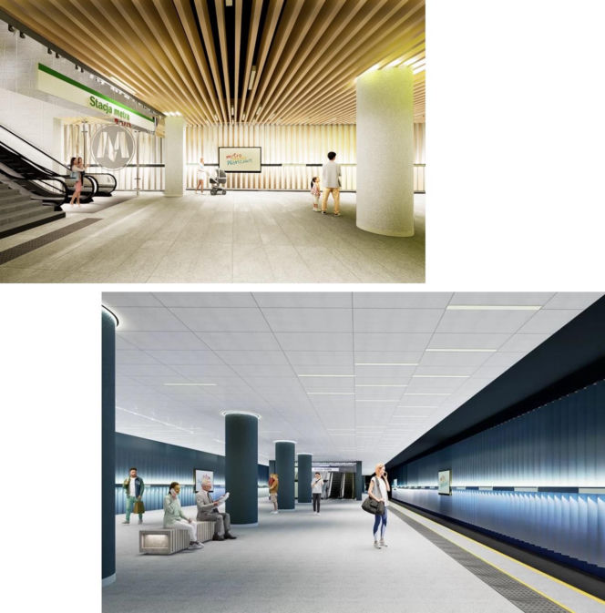 Wizualizacje wnętrz stacji 3. linii metra w Warszawie