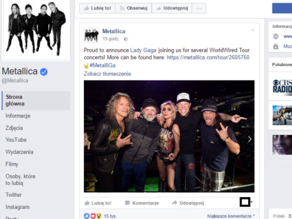 Lady Gaga wystąpi z Metalliką w Krakowie 