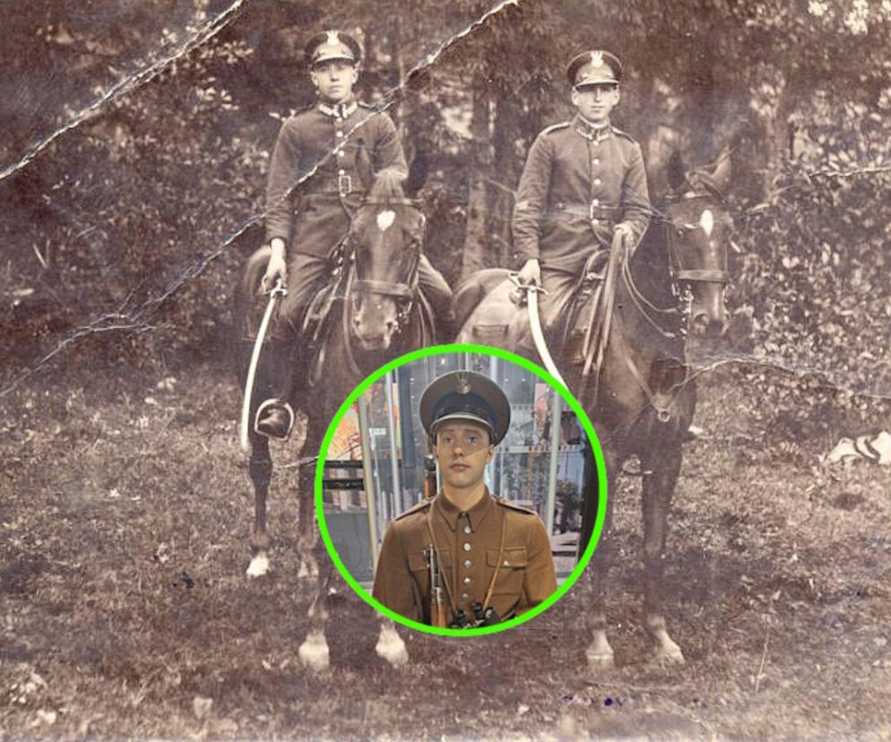 Dwaj ułani KOP na koniach. Na miniaturze współczesny żołnierz w historycznym mundurze. O KOP na SE Portal Obronny.