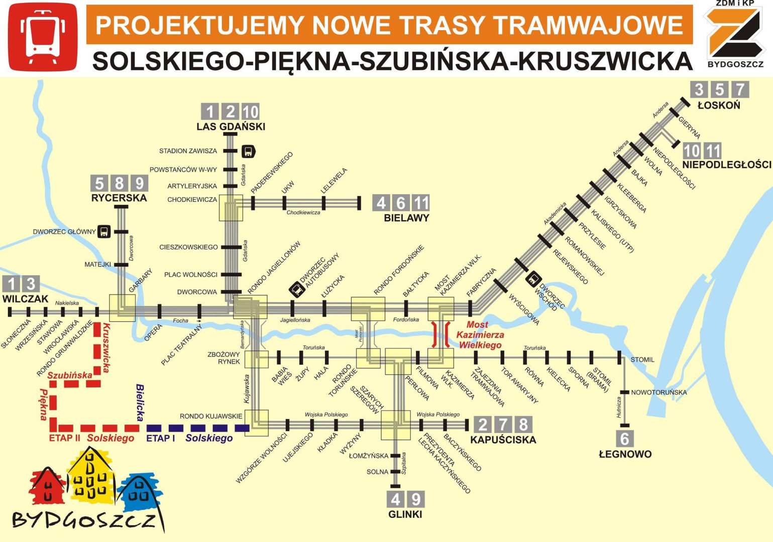 Mapa planowanej trasy tramwajowej na Szwederowo w Bydgoszczy