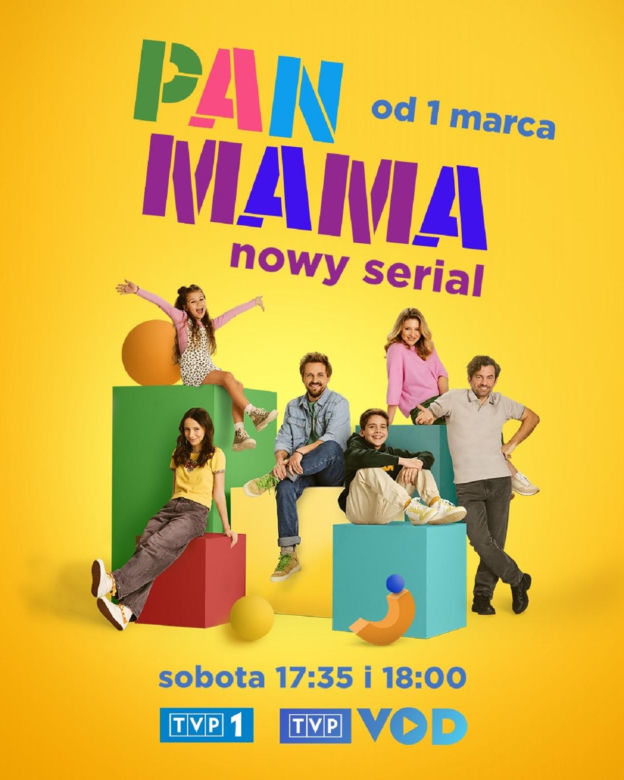 Pan Mama. Sylwester (Paweł Domagała), Patrycja (Karolina Bacia), Miras (Piotr Głowacki), Zuza (Anna Stolarska), Maja (Olga Wypych), Bruno (Mirosław Tamczuk)