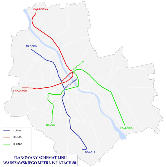 Plany sieci metra w Warszawie z lat 80. lub 90.