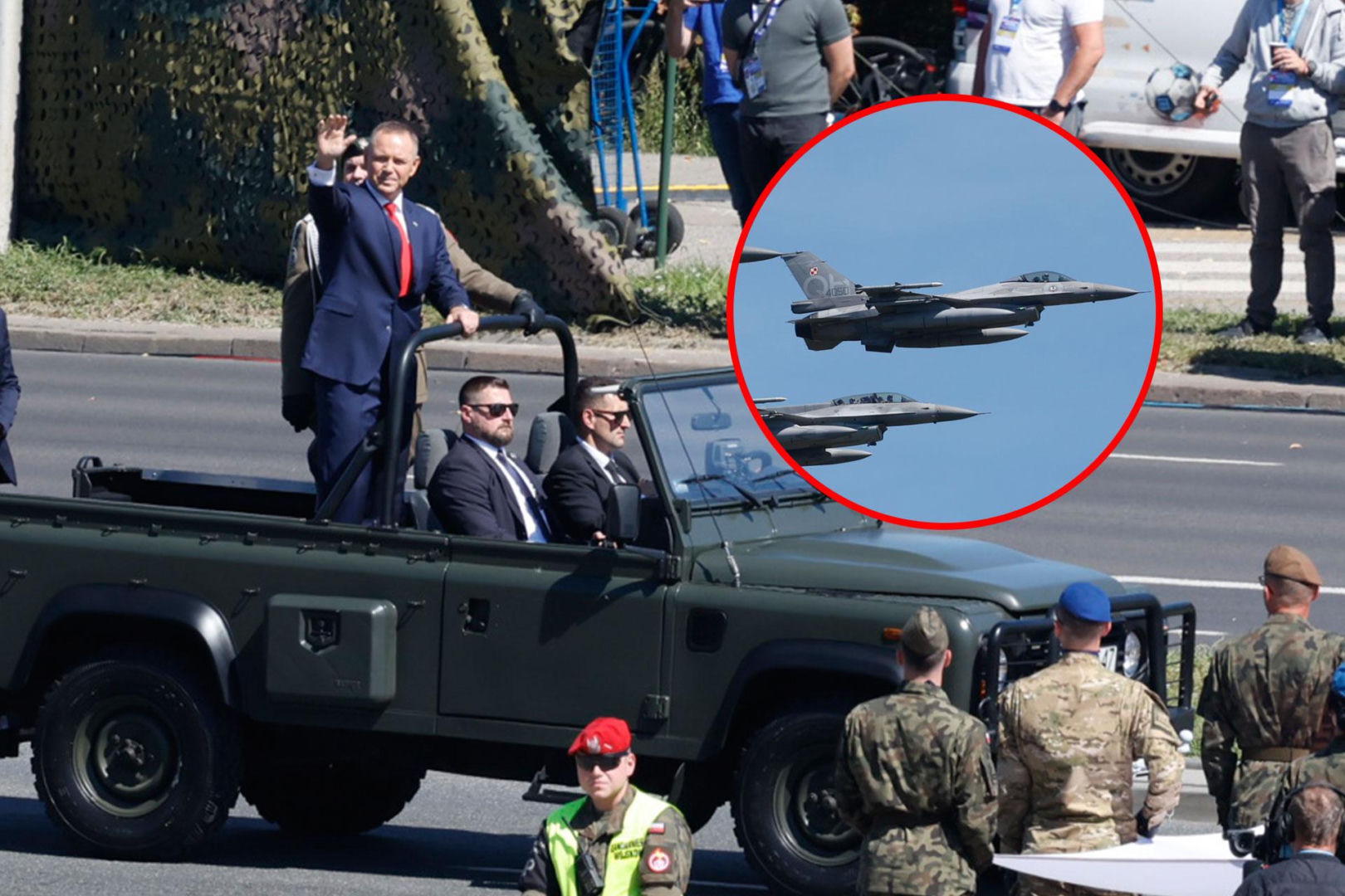 Nawrocki stanął w wojskowym aucie, nad Warszawą huk myśliwców. Tak wyglądała wielka …