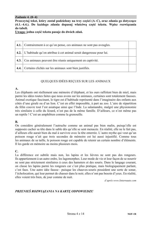 Matura 2020 AKUSZE CKE: j. francuski p. rozszerzony, 4