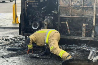 Pożar autobusu Miejskiego na Wawrze