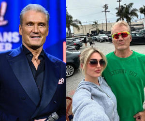 Dolph Lundgren na premierze z młodą żoną i córką. Internauci zwrócili uwagę na jeden szczegół
