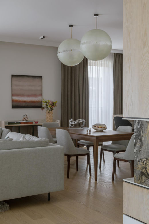 Salon i jadalnia w stylu wielkomiejskiego modernizmu