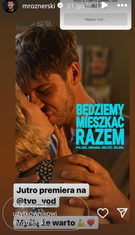 Mikołaj Roznerski (Marcin z M jak miłość) w filmie Będziemy Mieszkać Razem