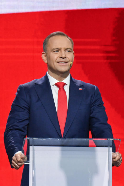 Karol Nawrocki na zorganizowanej przez telewizję Republika debacie przedwyborczej w Końskich