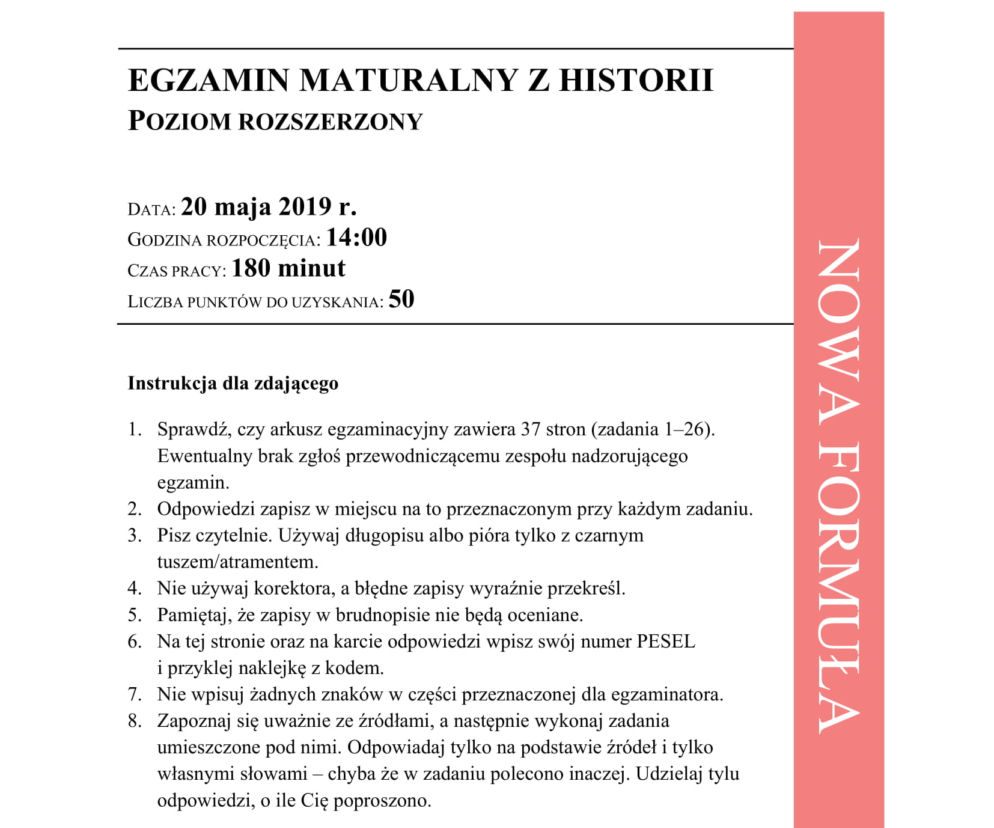 ARKUSZE CKE - Matura historia 2019