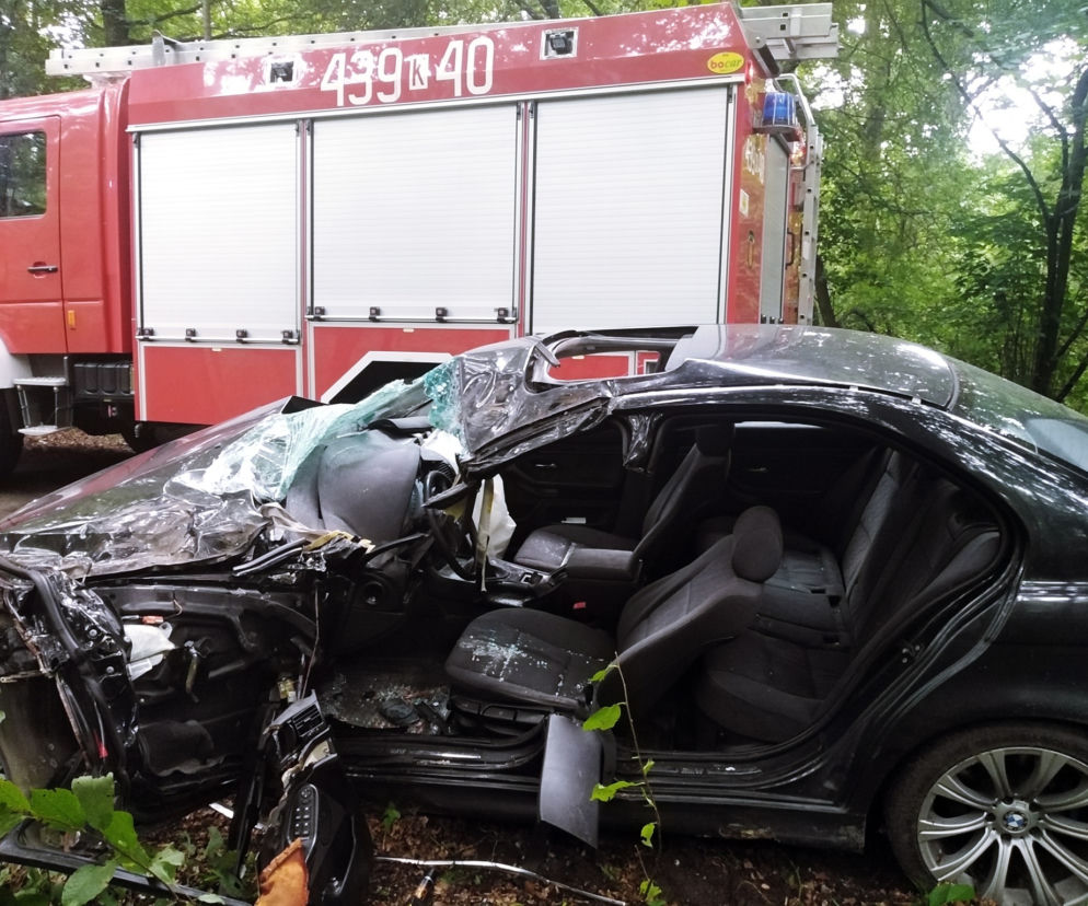 Dąbrowica: Bmw uderzyło w drzewo. 18-latek zakleszczony w pojeździe