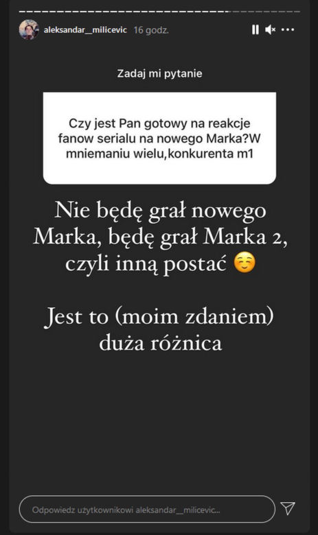 Aleksandar Milićević (Marek 2) na Instagramie o roli w serialu BrzydUla