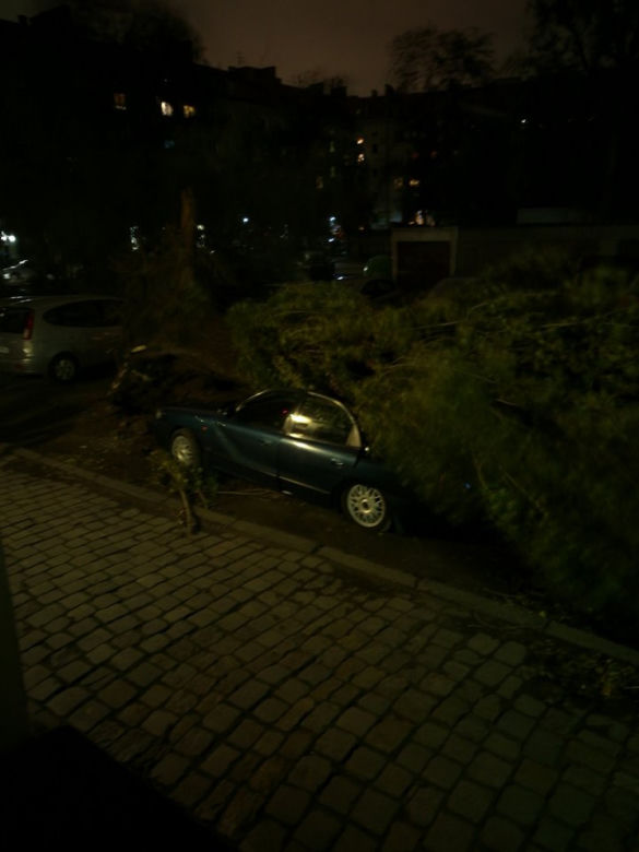 Wiatr uszkodził samochody na ulicy Jaracza