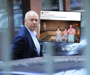 Sasin morsuje i siedzi w saunie w samym ręczniku!