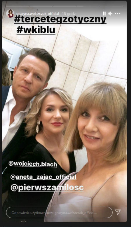 Pierwsza miłość za kulisami. Aneta Zając (Marysia), Wojciech Błach (Michał), Grażyna Wolszczak (Grażyna) na Instagramie