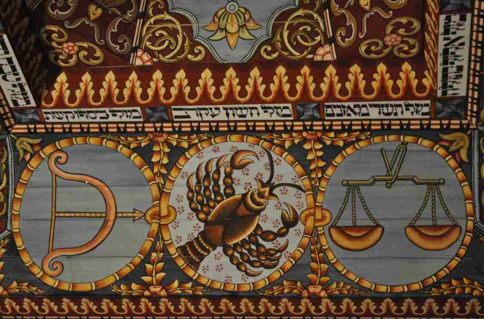 Znaki zodiaku na sklepieniu synagogi odtworzonej w Muzeum Historii Żydów Polskich