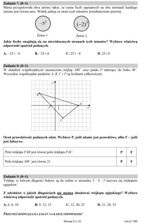 Egzamin ósmoklasisty 2020 matematyka