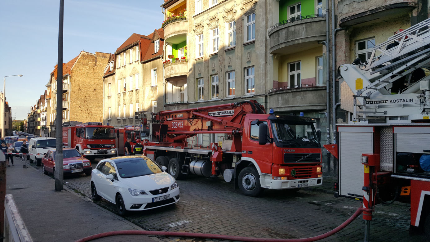 Pożar w kamienicy przy ulicy Kościuszki w Grudziądzu. Paliło się poddasze budynku