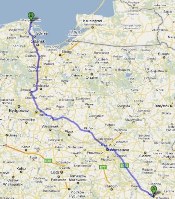 Trasa 10 Lublin-Władysławowo - mapka