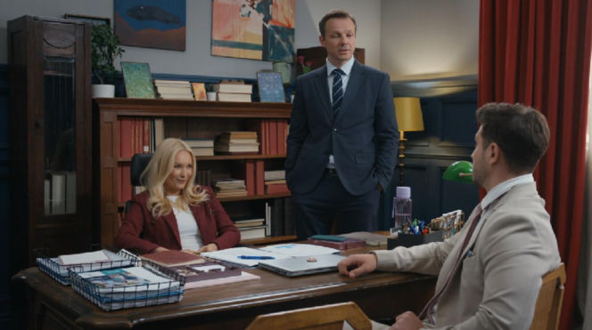 Barwy szczęścia, odcinek 3268. Karolina (Marta Dąbrowska), Bruno (Lesław Żurek), Justin (Jasper Sołtysiewicz)