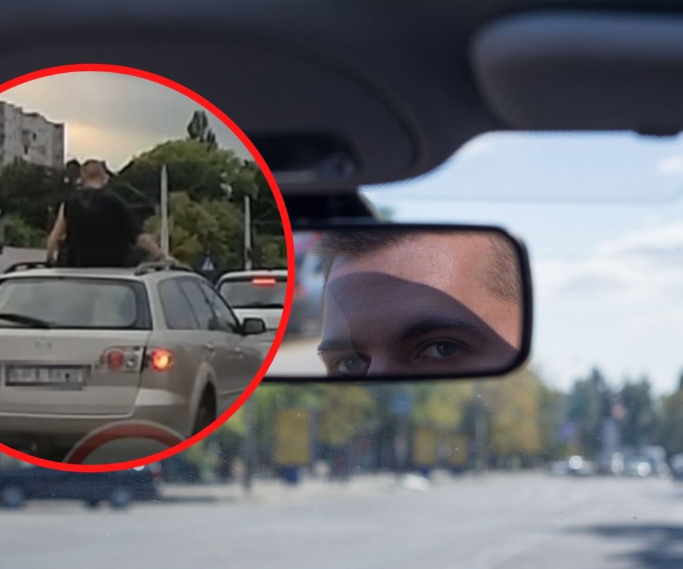 To nagranie szokuje! Pasażer mazdy na dachu auta na ulicach Łodzi