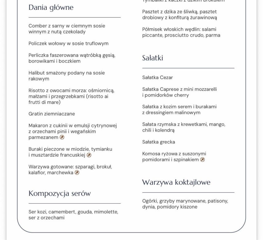 Menu andrzejkowe hotel Gołębiewski Pobierowo