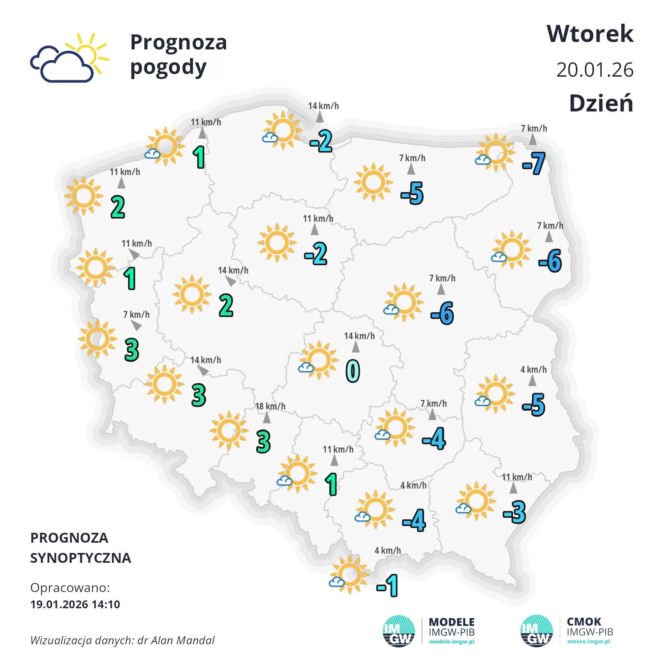 Pogoda synoptyczna IMGW na 20 stycznia