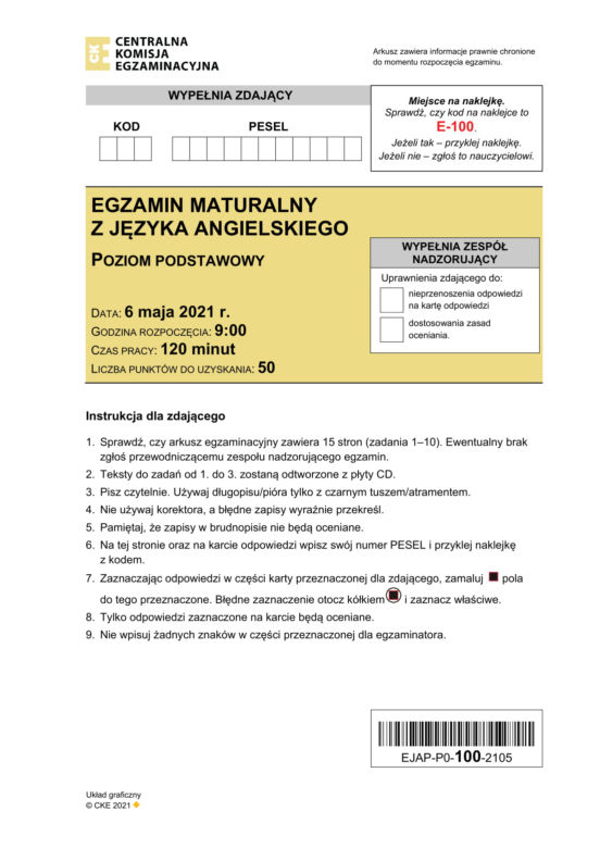 Matura 2021 angielski poziom podstawowy. Odpowiedzi, arkusze CKE, pytania, zadania, rozwiązania