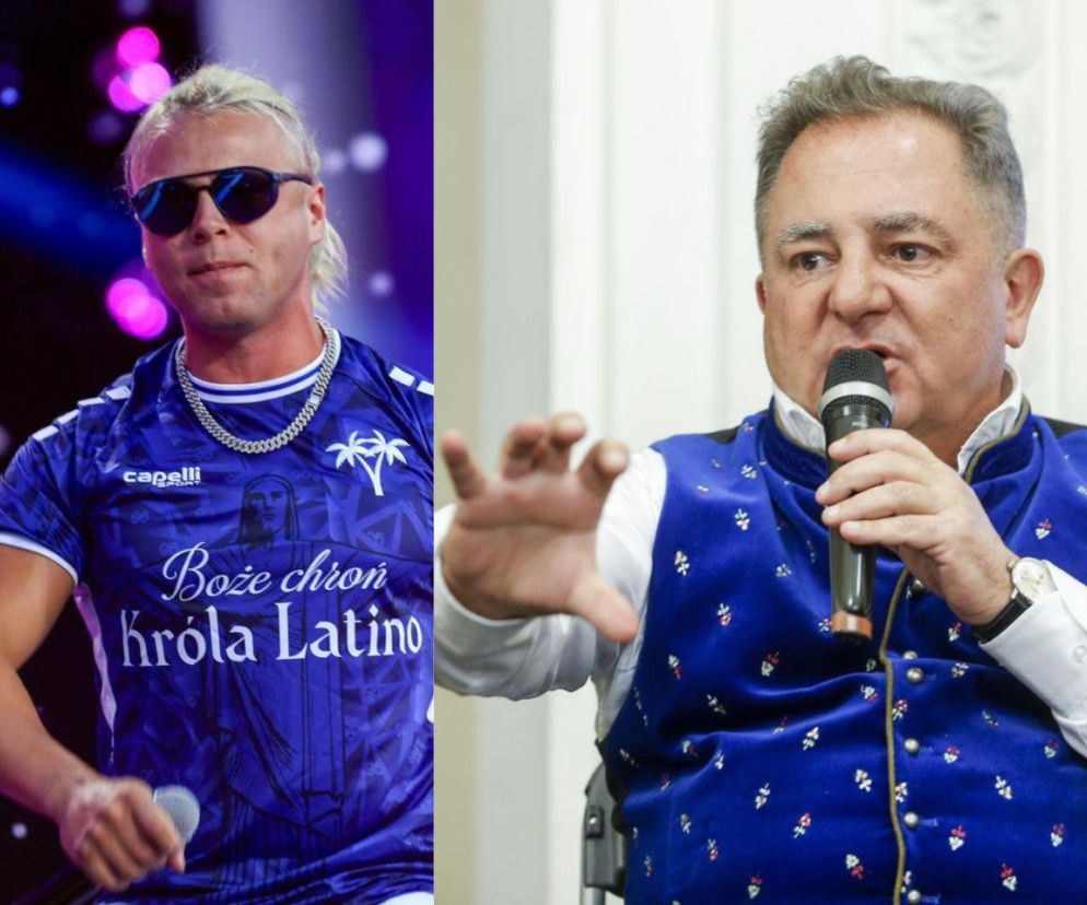 Robert Makłowicz mówi do mikrofonu, obok zdjęcie piosenkarza disco polo. O krytyce tego nurtu przeczytasz w serwisie Eska.