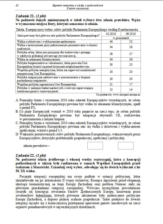 Matura 2013, WOS, poziom rozszerzony