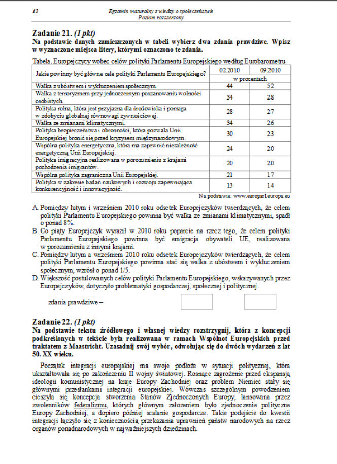 Matura 2013, WOS, poziom rozszerzony