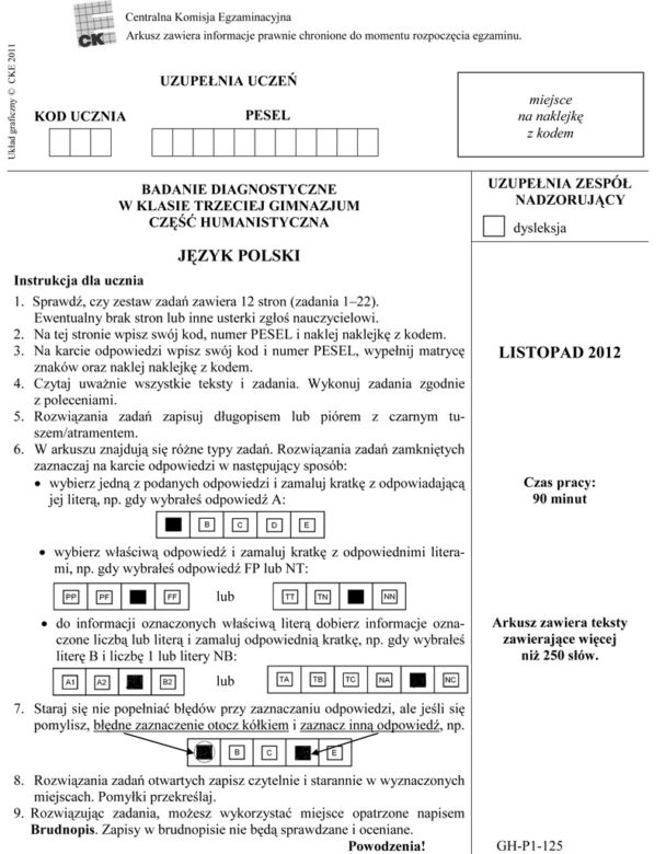 Próbny egzamin gimnazjalny - Język polski