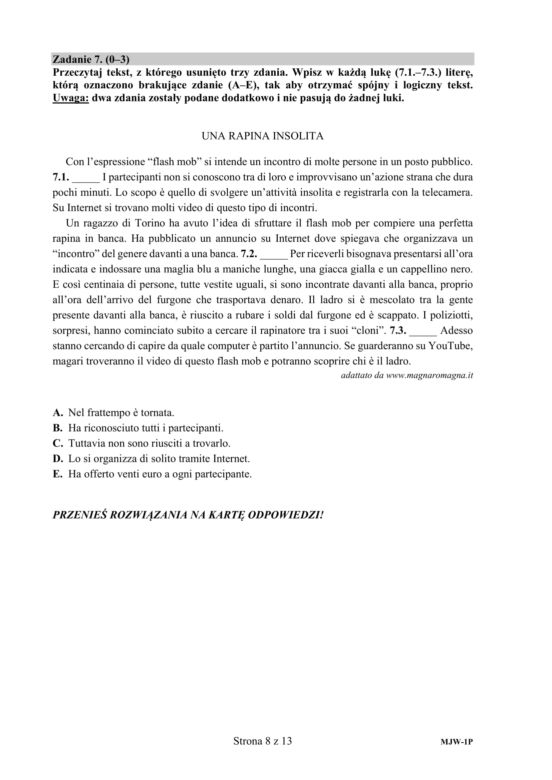 ARKUSZE CKE - Matura j. włoski - poziom podstawowy 2019