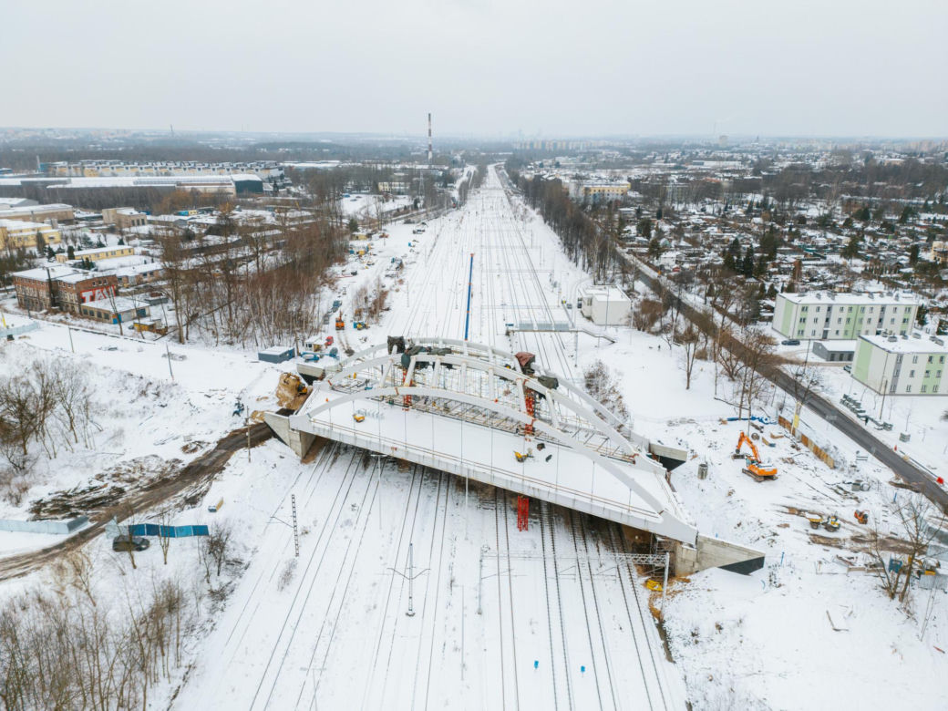 Budowa wiaduktu nad linia kolejową w Sosnowcu